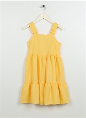 Koton Sarı Kız Çocuk Kare Yaka Askılı Uzun Düz Elbise 3SKG80075AW 
