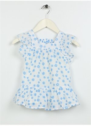 Koton Beyaz Kız Bebek Kayık Yaka Kısa Kollu Diz Altı Desenli Elbise 3SMG80020AW  
