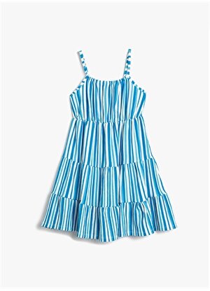 Koton Çizgili Mavi Kız Çocuk Diz Altı Elbise 3SKG80086AK