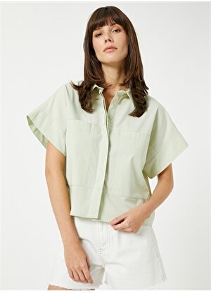 Koton Standart Gömlek Yaka Düz Haki Kadın Gömlek 3SAK60018PW