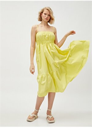 Koton Sarı Kadın Düz Yaka Yazlık Uzun Elbise 3SAK80005PW  
