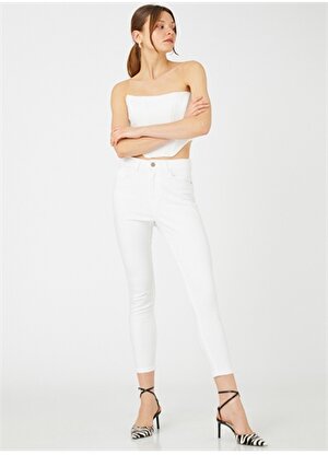 Koton Normal Bel Dar Beyaz Kadın Pantolon 3SAL40053MD
