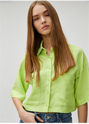 Koton Standart Gömlek Yaka Düz Yeşil Kadın Gömlek 3SAL60006IW