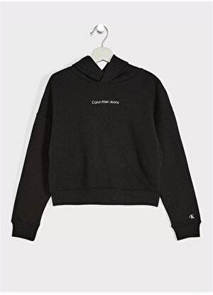 Calvin Klein Siyah Kız Çocuk Kapüşonlu Uzun Kollu Rahat Düz Sweatshirt IG0IG01867BEH 