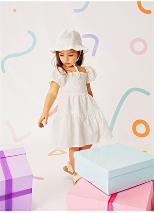Koton Ekru Kız Bebek Kare Yaka Askılı Düz Elbise 3SMG80013AW   