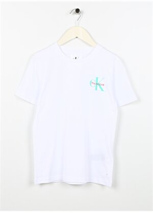 Calvin Klein Beyaz Erkek Çocuk Bisiklet Yaka Yarım Kollu Desenli T-Shirt IU0IU00488YAF  