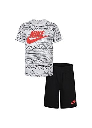 Nike Çocuk Siyah Bisiklet Yaka Baskılı Şort Takım 86K513-023 NKB B NSW BE REAL AOP SH 