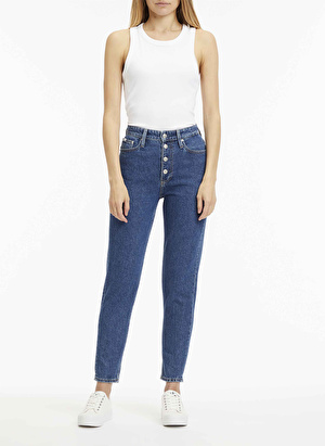 Calvin Klein Jeans Yüksek Bel Normal Paça Mom Fit Mavi Kadın Denim Pantolon J20J2206041BJ