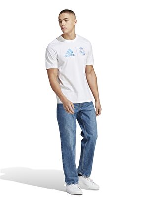 adidas Bisiklet Yaka Düz Beyaz Erkek T-Shirt HT6463 REAL GR TEE
