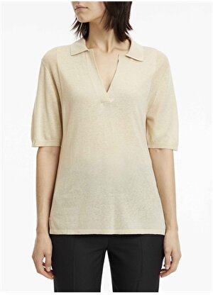 Calvin Klein Gömlek Yaka Bej Kadın T-Shirt K20K205268ACN