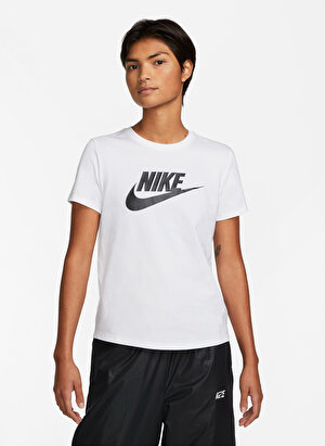 Nike Bisiklet Yaka Düz Beyaz Kadın T-Shirt DX7906-100 W NSW TEE ESSNTL ICN FTR