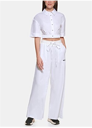 Dkny Jeans Beyaz Kadın Yüksek Belli Regular Fit Keten Pantolon E2EK2HVJ  