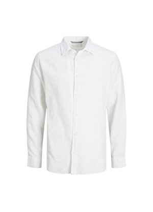 Jack & Jones Normal Beyaz Düz Erkek Gömlek 12225707_JPRLAYNE LINEN SHIRT L/S