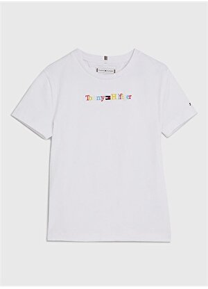 Tommy Hilfiger Beyaz Kız Çocuk Bisiklet Yaka Yarım Kollu Baskılı T-Shirt KG0KG07263YBR  