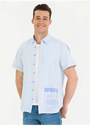 U.S. Polo Assn. Mavi Erkek Kısa Kollu Gömlek MAYI