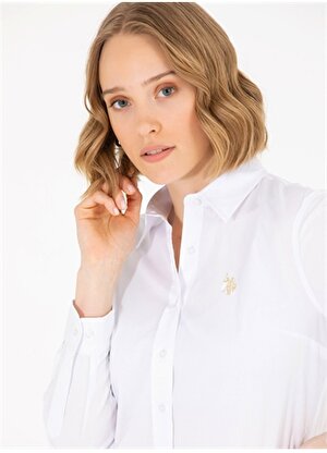 U.S. Polo Assn. Slim Fit Gömlek Yaka Düz Beyaz Kadın Gömlek SALY023Y