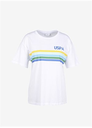 U.S. Polo Assn. Bisiklet Yaka Baskılı Beyaz Kadın T-Shirt GADALA