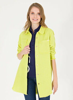 U.S. Polo Assn. Comfort Fit Gömlek Yaka Düz Yeşil Kadın Denim Gömlek JAMY23Y-C