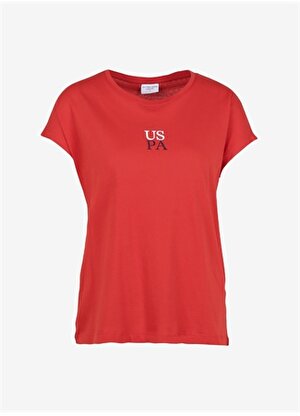U.S. Polo Assn. Bisiklet Yaka Düz Kırmızı Kadın T-Shirt METSE