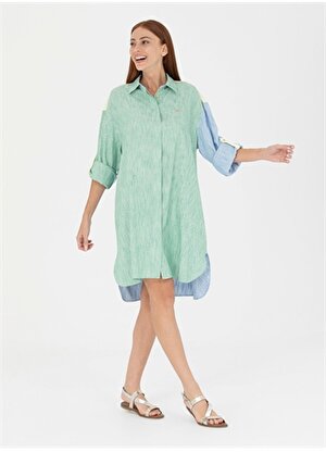 U.S. Polo Assn. Gömlek Yaka Düz Yeşil Diz Üstü Kadın Elbise NEKO
