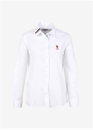 U.S. Polo Assn. Slim Fit Gömlek Yaka Düz Beyaz Kadın Gömlek NIVURA