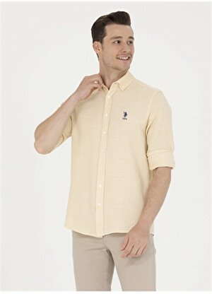 U.S. Polo Assn. Slim Fit Düğmeli Yaka Açık Sarı Erkek Gömlek ROOSMEN