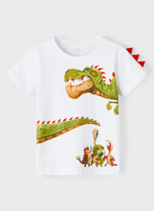 Name İt Beyaz Erkek Bebek Bisiklet Yaka Kısa Kollu Baskılı T-Shirt 13215497  