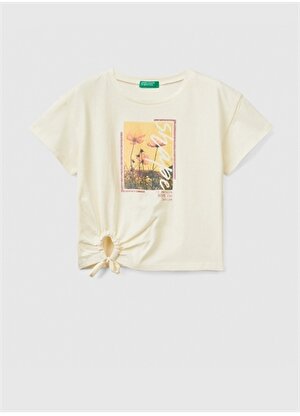 Benetton Baskılı Krem Kız Çocuk T-Shirt 3096C10B4