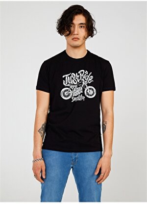The Crow Bisiklet Yaka Baskılı Siyah Erkek T-Shirt TC7121