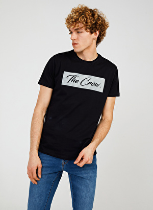 The Crow Bisiklet Yaka Baskılı Siyah Erkek T-Shirt TC7128