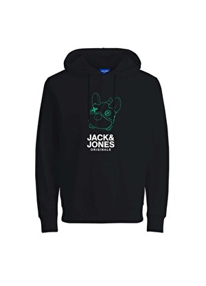 Jack & Jones Siyah Erkek Çocuk Kapüşonlu Uzun Kollu Desenli Sweatshirt 12234172  