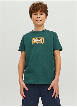Jack & Jones Koyu Yeşil Erkek Çocuk Kapüşonlu Uzun Kollu Desenli Sweatshirt 12234172  