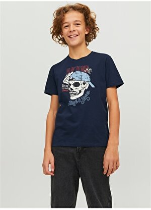 Jack & Jones Lacivert Erkek Çocuk Bisiklet Yaka Yarım Kollu Desenli T-Shirt 12230630  