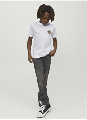 Jack & Jones Kırık Beyaz Erkek Çocuk Bisiklet Yaka Yarım Kollu Desenli T-Shirt 12230826  