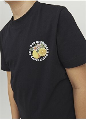 Jack & Jones Siyah Erkek Çocuk Bisiklet Yaka Yarım Kollu Desenli T-Shirt 12230826  