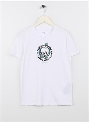 Jack & Jones Kırık Beyaz Erkek Çocuk Bisiklet Yaka Desenli T-Shirt 12234205    