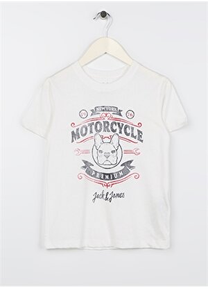 Jack & Jones Kırık Beyaz Erkek Çocuk Bisiklet Yaka Yarım Kollu Desenli T-Shirt 12232891  
