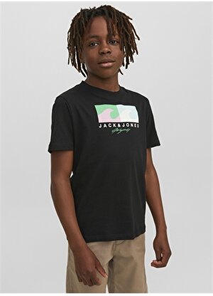 Jack & Jones Siyah Erkek Çocuk Bisiklet Yaka Desenli T-Shirt 12235535    