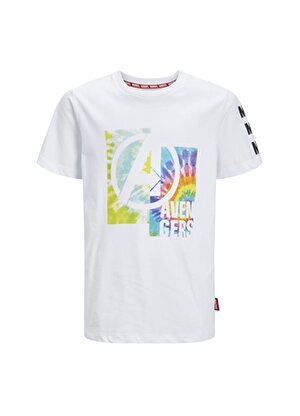 Jack & Jones Beyaz Erkek Çocuk Bisiklet Yaka Yarım Kollu Desenli T-Shirt 12236784  