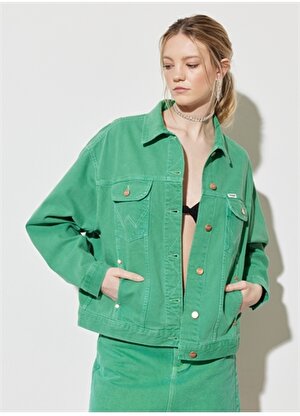 Wrangler W231768G25 Açık Yeşil Kadın Regular Fit Denim Ceket