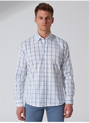 Privé Düğmeli Yaka Beyaz - Mavi Erkek T-Shirt 4BX202320002
