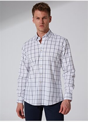 Privé Düğmeli Yaka Beyaz - Lacivert Erkek T-Shirt 4BX202320002