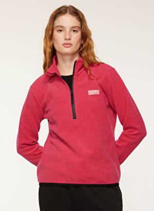 Discovery Expedition Pembe Kadın Fermuarlı Düz Polar Sweatshırt D3WL-SWT26