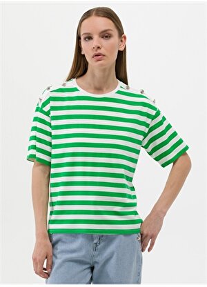 Pierre Cardin Bisiklet Yaka Çizgili Yeşil Kadın T-Shirt FRAN