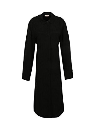 Pierre Cardin Gömlek Yaka Jakarlı Siyah Kadın Elbise EYMA023Y