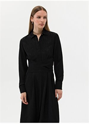 Pierre Cardin Gömlek Yaka Jakarlı Siyah Kadın Elbise EYMA023Y