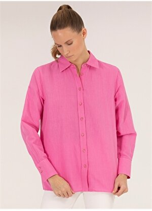 Pierre Cardin Comfort Fit Gömlek Yaka Düz Pembe Kadın Gömlek KETO