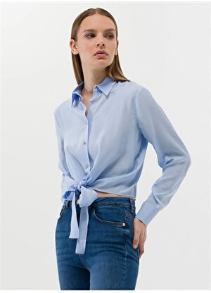 Pierre Cardin Regular Fit Gömlek Yaka Düz İndigo Kadın Gömlek LISA