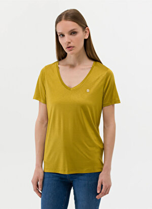 Pierre Cardin Geniş Yaka Düz Yeşil Kadın T-Shirt NEOMI
