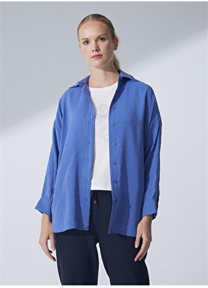 Pierre Cardin Oversized Gömlek Yaka Düz Mavi Kadın Gömlek SCARLET